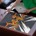 Greater Western Sydney Giants Australian Football Puzzle Powerful Muscle Mascot With Geometric Sunburst Motion Art