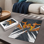 Greater Western Sydney Giants Australian Football Puzzle Powerful Muscle Mascot With Geometric Sunburst Motion Art