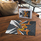 Greater Western Sydney Giants Australian Football Puzzle Powerful Muscle Mascot With Geometric Sunburst Motion Art