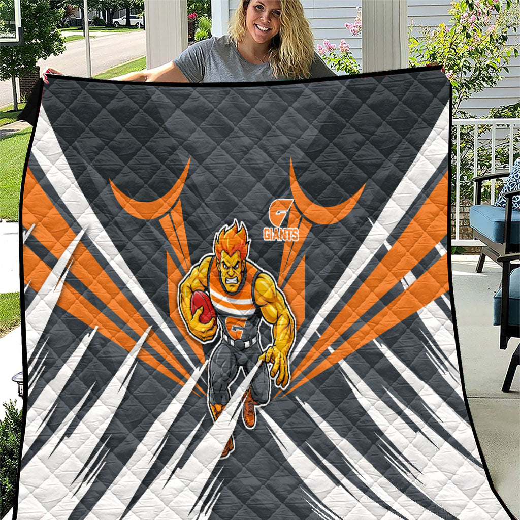 Greater Western Sydney Giants Australian Football Quilt Powerful Muscle Mascot With Geometric Sunburst Motion Art