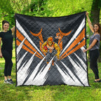 Greater Western Sydney Giants Australian Football Quilt Powerful Muscle Mascot With Geometric Sunburst Motion Art