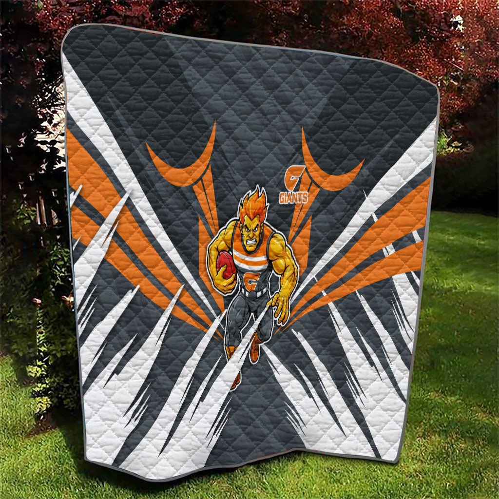 Greater Western Sydney Giants Australian Football Quilt Powerful Muscle Mascot With Geometric Sunburst Motion Art