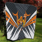 Greater Western Sydney Giants Australian Football Quilt Powerful Muscle Mascot With Geometric Sunburst Motion Art