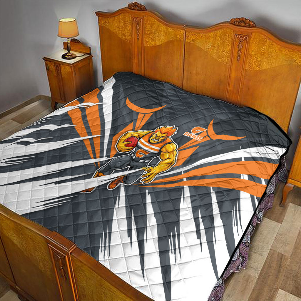Greater Western Sydney Giants Australian Football Quilt Powerful Muscle Mascot With Geometric Sunburst Motion Art