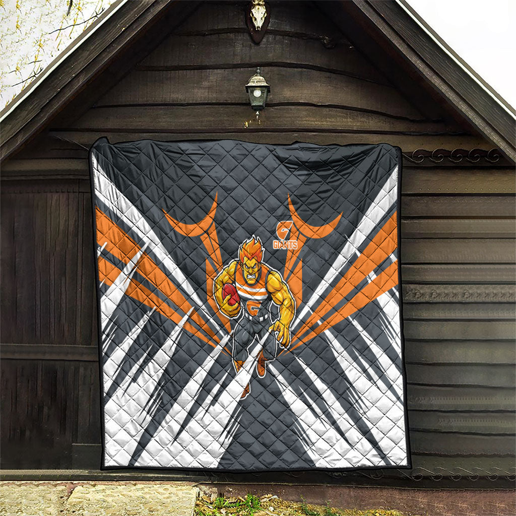 Greater Western Sydney Giants Australian Football Quilt Powerful Muscle Mascot With Geometric Sunburst Motion Art