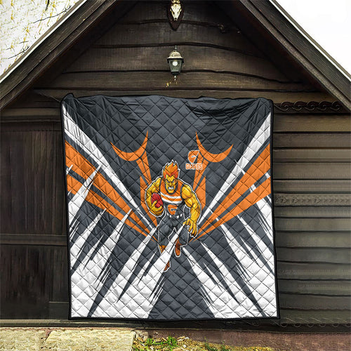Greater Western Sydney Giants Australian Football Quilt Powerful Muscle Mascot With Geometric Sunburst Motion Art