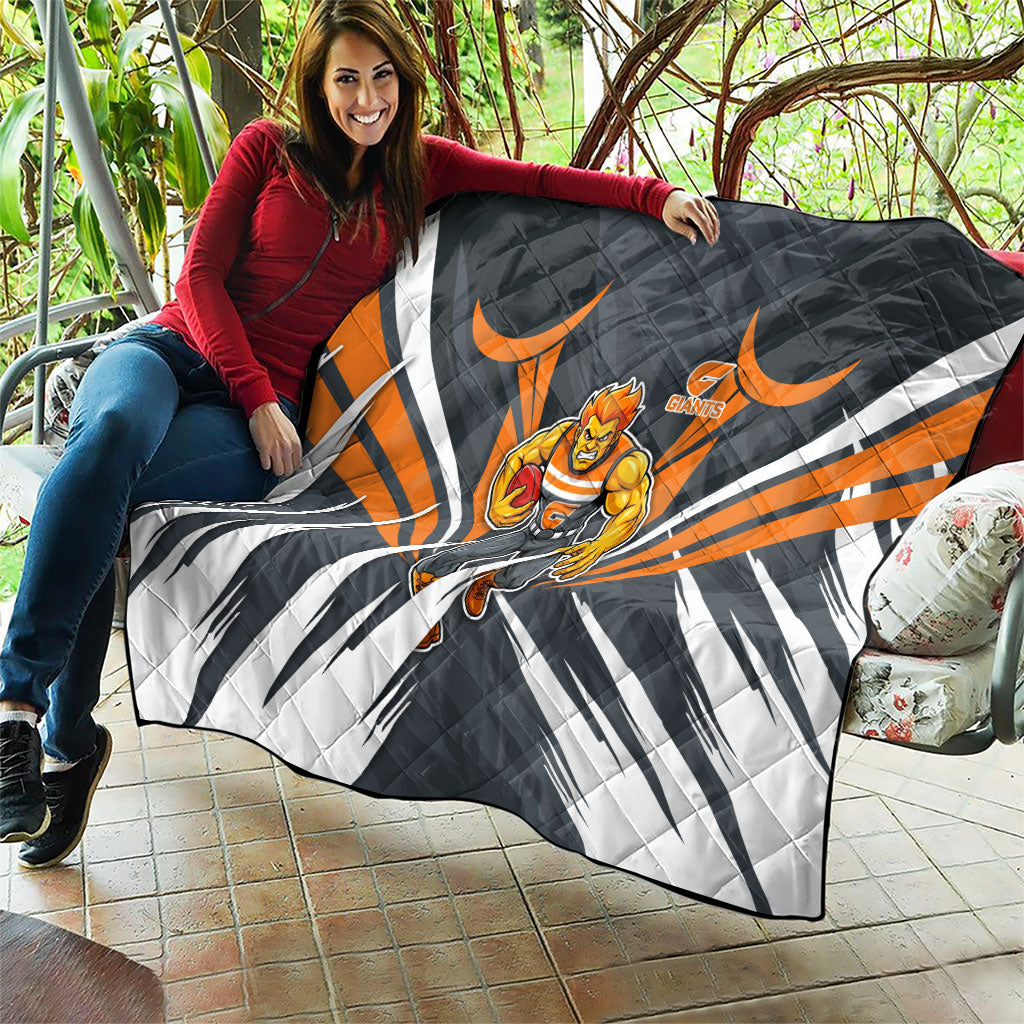 Greater Western Sydney Giants Australian Football Quilt Powerful Muscle Mascot With Geometric Sunburst Motion Art