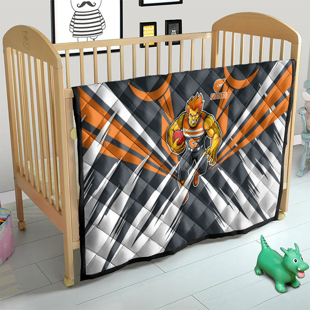 Greater Western Sydney Giants Australian Football Quilt Powerful Muscle Mascot With Geometric Sunburst Motion Art