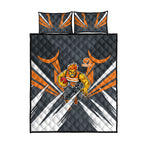 Greater Western Sydney Giants Australian Football Quilt Bed Set Powerful Muscle Mascot With Geometric Sunburst Motion Art
