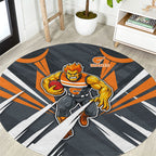 Greater Western Sydney Giants Australian Football Round Carpet Powerful Muscle Mascot With Geometric Sunburst Motion Art