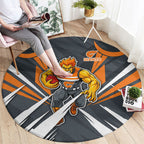 Greater Western Sydney Giants Australian Football Round Carpet Powerful Muscle Mascot With Geometric Sunburst Motion Art