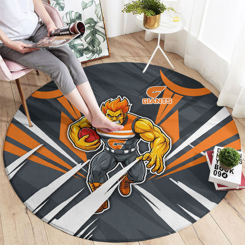 Greater Western Sydney Giants Australian Football Round Carpet Powerful Muscle Mascot With Geometric Sunburst Motion Art