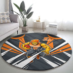 Greater Western Sydney Giants Australian Football Round Carpet Powerful Muscle Mascot With Geometric Sunburst Motion Art