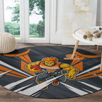 Greater Western Sydney Giants Australian Football Round Carpet Powerful Muscle Mascot With Geometric Sunburst Motion Art
