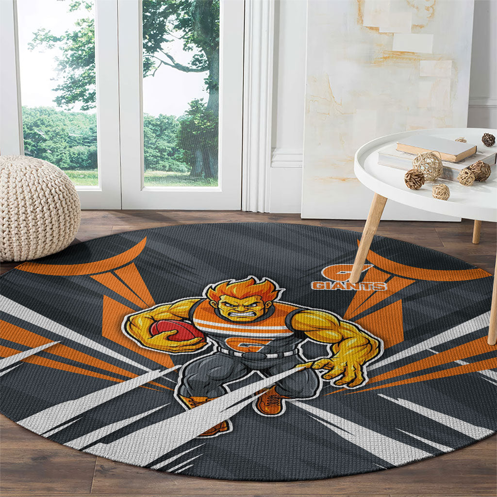 Greater Western Sydney Giants Australian Football Round Carpet Powerful Muscle Mascot With Geometric Sunburst Motion Art