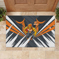 Greater Western Sydney Giants Australian Football Rubber Doormat Powerful Muscle Mascot With Geometric Sunburst Motion Art