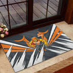 Greater Western Sydney Giants Australian Football Rubber Doormat Powerful Muscle Mascot With Geometric Sunburst Motion Art