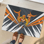 Greater Western Sydney Giants Australian Football Rubber Doormat Powerful Muscle Mascot With Geometric Sunburst Motion Art