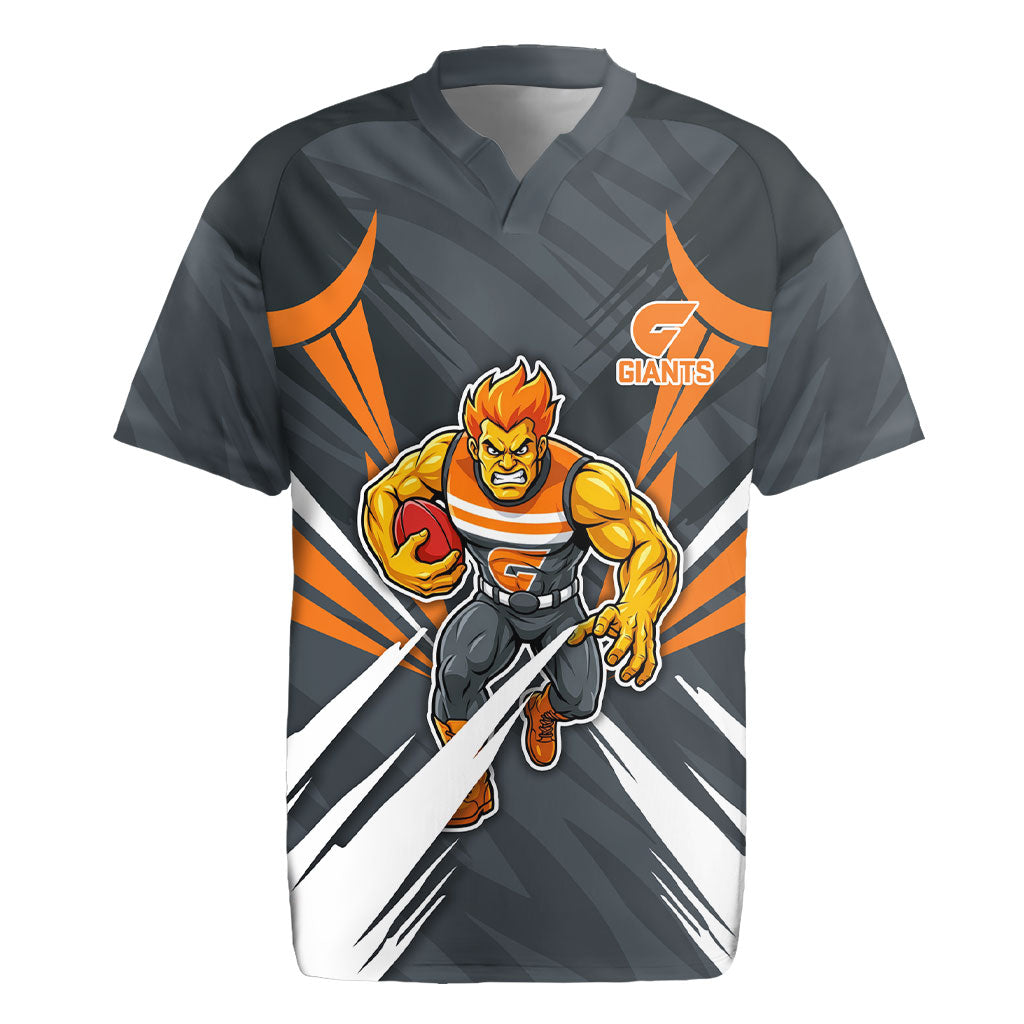 Greater Western Sydney Giants Australian Football Rugby Jersey Powerful Muscle Mascot With Geometric Sunburst Motion Art