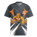 Greater Western Sydney Giants Australian Football Rugby Jersey Powerful Muscle Mascot With Geometric Sunburst Motion Art