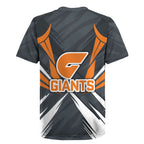 Greater Western Sydney Giants Australian Football Rugby Jersey Powerful Muscle Mascot With Geometric Sunburst Motion Art