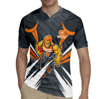 Greater Western Sydney Giants Australian Football Rugby Jersey Powerful Muscle Mascot With Geometric Sunburst Motion Art