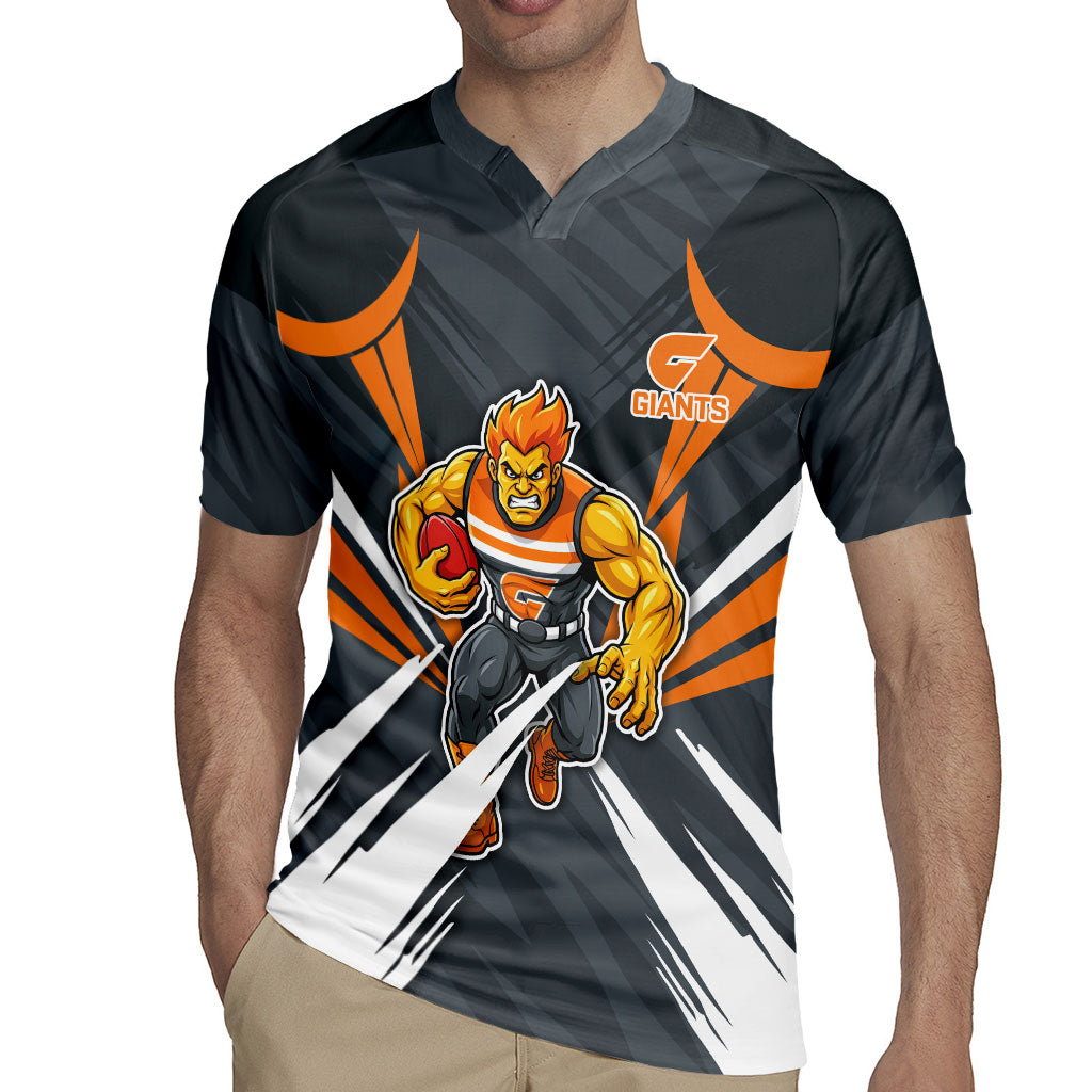 Greater Western Sydney Giants Australian Football Rugby Jersey Powerful Muscle Mascot With Geometric Sunburst Motion Art