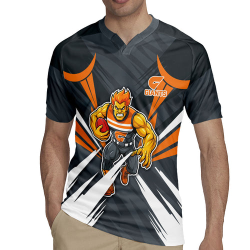 Greater Western Sydney Giants Australian Football Rugby Jersey Powerful Muscle Mascot With Geometric Sunburst Motion Art