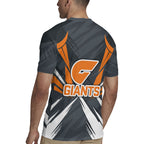 Greater Western Sydney Giants Australian Football Rugby Jersey Powerful Muscle Mascot With Geometric Sunburst Motion Art