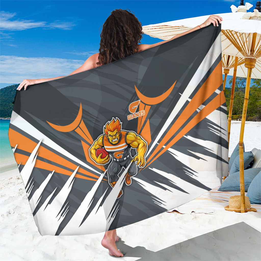 Greater Western Sydney Giants Australian Football Sarong Powerful Muscle Mascot With Geometric Sunburst Motion Art