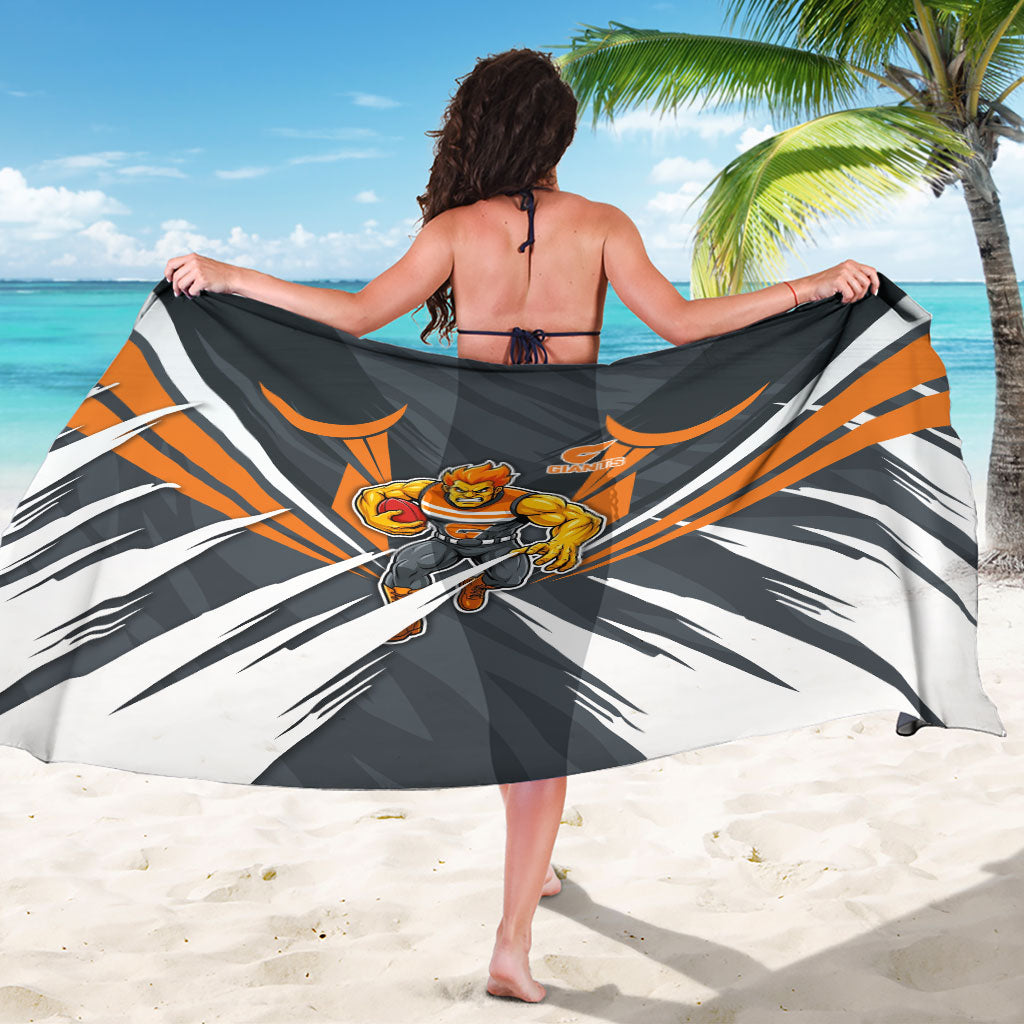 Greater Western Sydney Giants Australian Football Sarong Powerful Muscle Mascot With Geometric Sunburst Motion Art