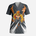 Greater Western Sydney Giants Australian Football Scrub Top Powerful Muscle Mascot With Geometric Sunburst Motion Art
