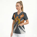 Greater Western Sydney Giants Australian Football Scrub Top Powerful Muscle Mascot With Geometric Sunburst Motion Art