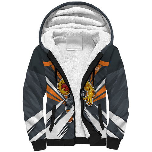 Greater Western Sydney Giants Australian Football Sherpa Hoodie Powerful Muscle Mascot With Geometric Sunburst Motion Art