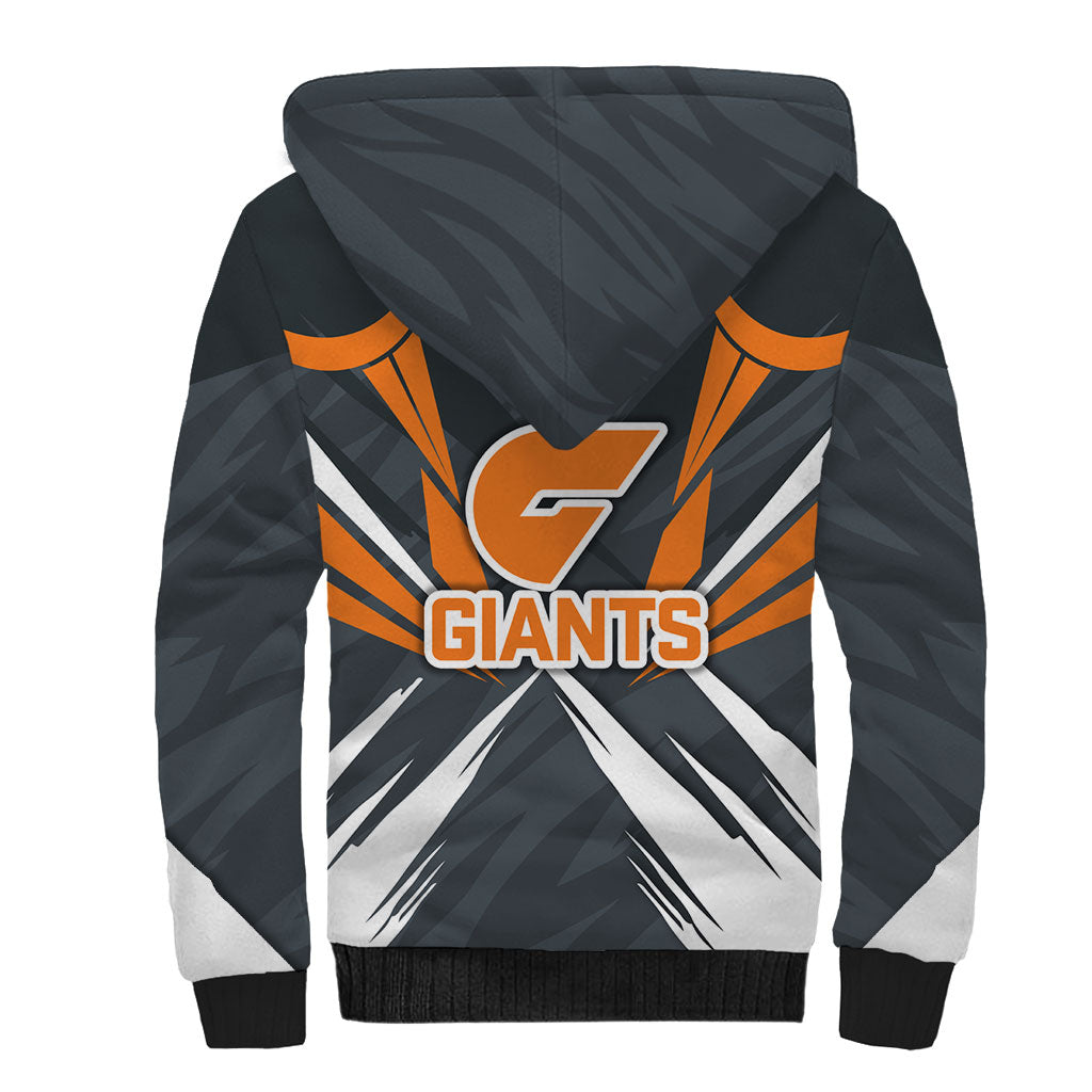 Greater Western Sydney Giants Australian Football Sherpa Hoodie Powerful Muscle Mascot With Geometric Sunburst Motion Art