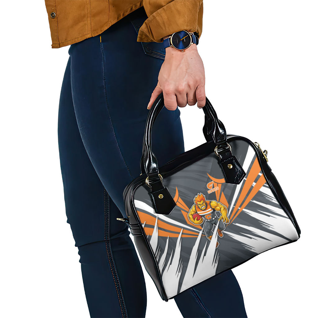 Greater Western Sydney Giants Australian Football Shoulder Handbag Powerful Muscle Mascot With Geometric Sunburst Motion Art