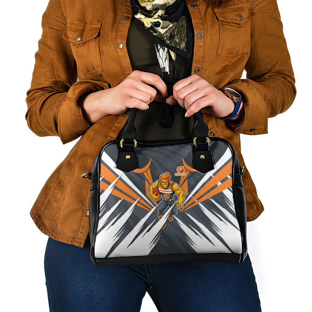 Greater Western Sydney Giants Australian Football Shoulder Handbag Powerful Muscle Mascot With Geometric Sunburst Motion Art