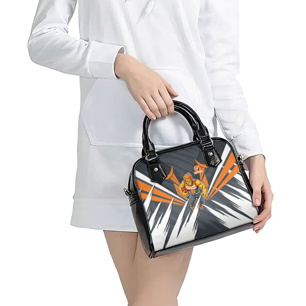 Greater Western Sydney Giants Australian Football Shoulder Handbag Powerful Muscle Mascot With Geometric Sunburst Motion Art