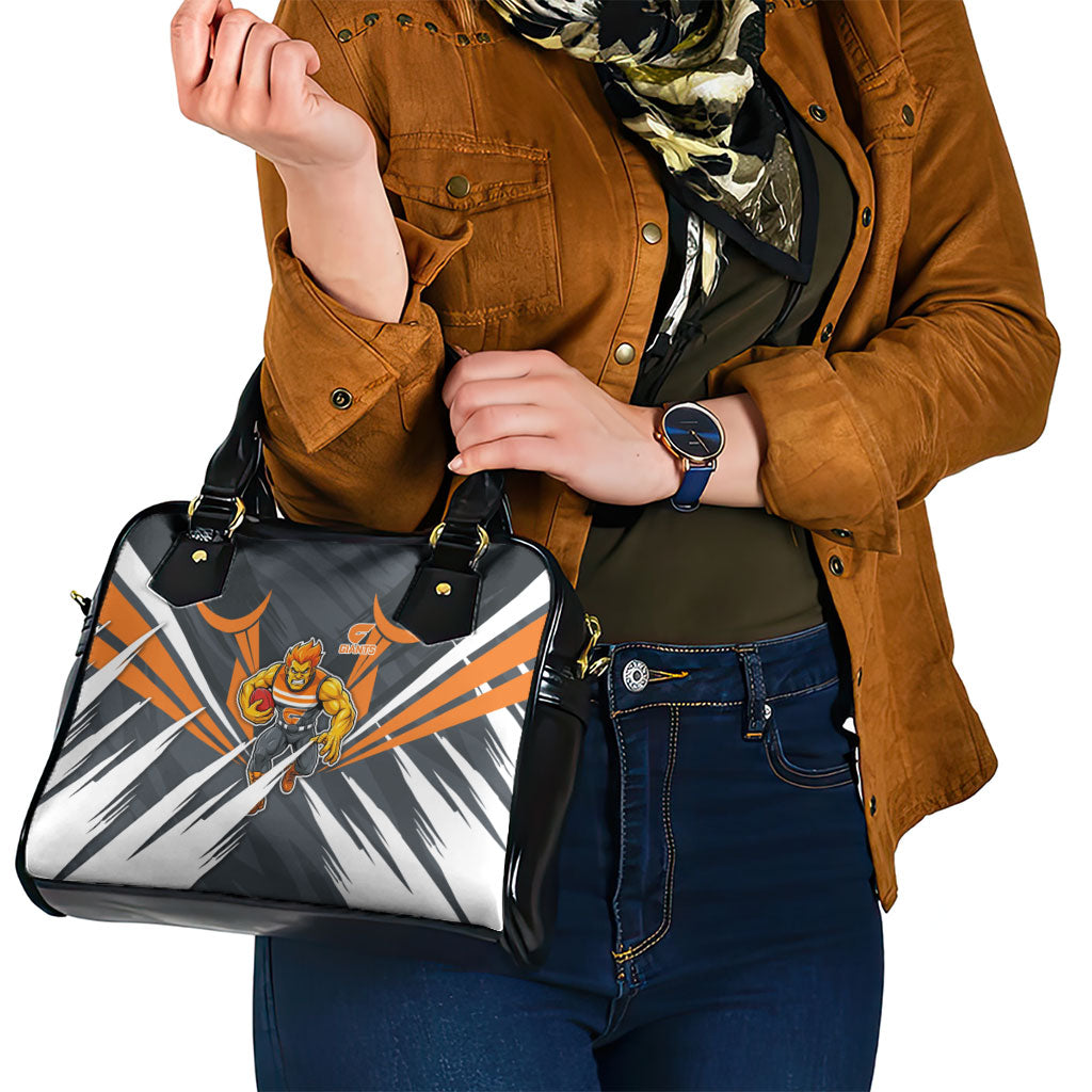Greater Western Sydney Giants Australian Football Shoulder Handbag Powerful Muscle Mascot With Geometric Sunburst Motion Art