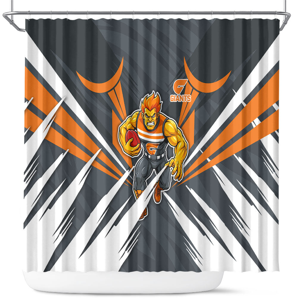 Greater Western Sydney Giants Australian Football Shower Curtain Powerful Muscle Mascot With Geometric Sunburst Motion Art