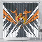 Greater Western Sydney Giants Australian Football Shower Curtain Powerful Muscle Mascot With Geometric Sunburst Motion Art