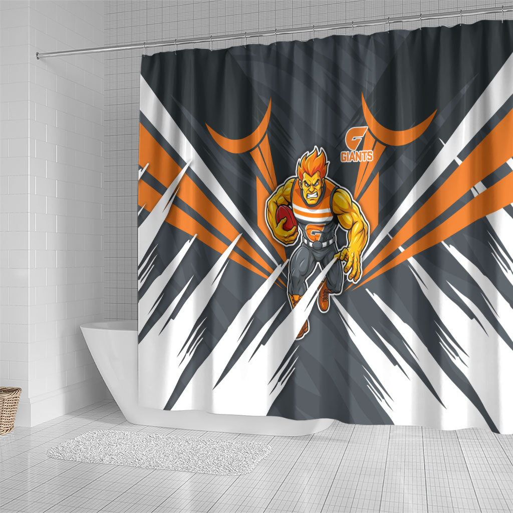 Greater Western Sydney Giants Australian Football Shower Curtain Powerful Muscle Mascot With Geometric Sunburst Motion Art