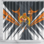 Greater Western Sydney Giants Australian Football Shower Curtain Powerful Muscle Mascot With Geometric Sunburst Motion Art