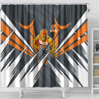 Greater Western Sydney Giants Australian Football Shower Curtain Powerful Muscle Mascot With Geometric Sunburst Motion Art