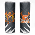 Greater Western Sydney Giants Australian Football Skinny Tumbler Powerful Muscle Mascot With Geometric Sunburst Motion Art