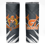 Greater Western Sydney Giants Australian Football Skinny Tumbler Powerful Muscle Mascot With Geometric Sunburst Motion Art