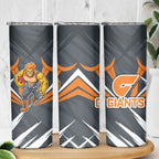 Greater Western Sydney Giants Australian Football Skinny Tumbler Powerful Muscle Mascot With Geometric Sunburst Motion Art