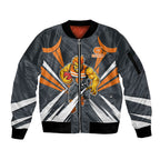 Greater Western Sydney Giants Australian Football Sleeve Zip Bomber Jacket Powerful Muscle Mascot With Geometric Sunburst Motion Art