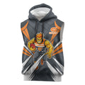 Greater Western Sydney Giants Australian Football Sleeveless Hoodie Powerful Muscle Mascot With Geometric Sunburst Motion Art