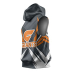 Greater Western Sydney Giants Australian Football Sleeveless Hoodie Powerful Muscle Mascot With Geometric Sunburst Motion Art